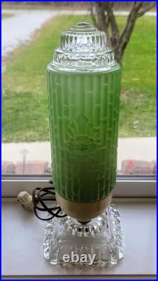 Vintage Art Deco Bullet Torpedo Skyscraper Glass Boudoir Table Lamp Working