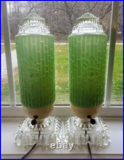 Vintage Art Deco Bullet Torpedo Skyscraper Glass Boudoir Table Lamp Working