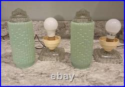 Vintage Art Deco Bullet Torpedo Skyscraper Glass Boudoir Table Lamp Working