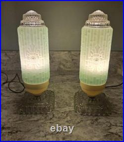 Vintage Art Deco Bullet Torpedo Skyscraper Glass Boudoir Table Lamp Working