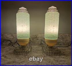 Vintage Art Deco Bullet Torpedo Skyscraper Glass Boudoir Table Lamp Working