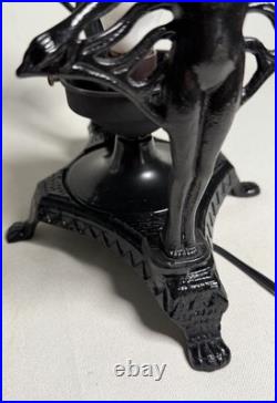 Vintage Art Deco Cast Iron Twin Flapper Figural Table Lamp Caged Globe Vintage Art Deco Cast Iron Twin Flapper Figural Table Lamp Caged Globe
