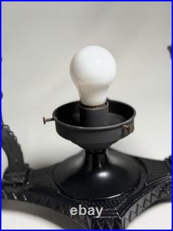 Vintage Art Deco Cast Iron Twin Flapper Figural Table Lamp Caged Globe