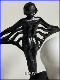 Vintage Art Deco Cast Iron Twin Flapper Figural Table Lamp Caged Globe Vintage Art Deco Cast Iron Twin Flapper Figural Table Lamp Caged Globe
