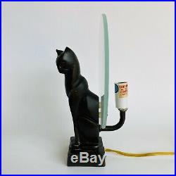 Vintage Art Deco Cast Metal Cat Figure Figural Table Lamp Light Frankart Style