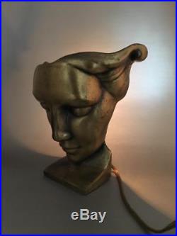 Vintage Art Deco Frankart Brass Nymph Lady Face Bust Table Lamp Sconce