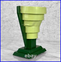 Vintage Art Deco Green Step Cone Shade TV Table Lamp