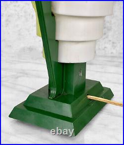 Vintage Art Deco Green Step Cone Shade TV Table Lamp