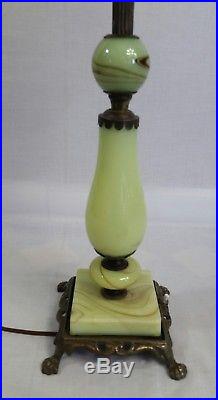 Vintage Art Deco Jadeite Marble Swirl Cast Table Lamp Uranium Vaseline Glass