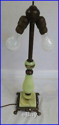 Vintage Art Deco Jadeite Marble Swirl Cast Table Lamp Uranium Vaseline Glass