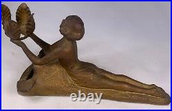 Vintage Art Deco Lamp Lady Nymph Laying Down Lamp Body Bronze