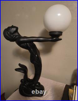 Vintage Art Deco Mermaid Holding Pearl Lamp