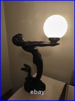 Vintage Art Deco Mermaid Holding Pearl Lamp