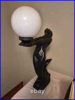 Vintage Art Deco Mermaid Holding Pearl Lamp