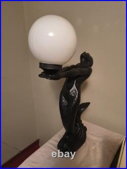 Vintage Art Deco Mermaid Holding Pearl Lamp