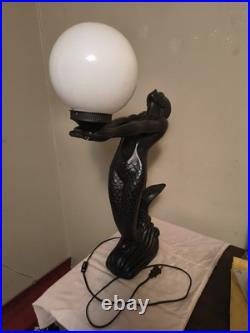Vintage Art Deco Mermaid Holding Pearl Lamp