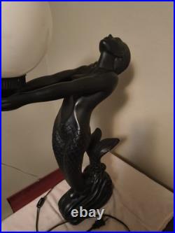 Vintage Art Deco Mermaid Holding Pearl Lamp