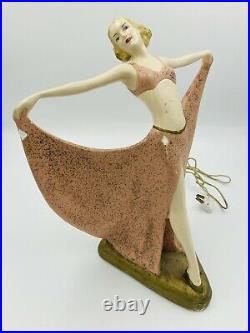 Vintage Art Deco Mid Century Ceramic Dancing Lady Table TV Lamp Light
