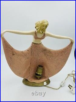 Vintage Art Deco Mid Century Ceramic Dancing Lady Table TV Lamp Light