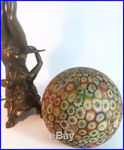 Vintage Art Deco Millefiori Glass Lamp with Burlesque Dancer cast metal base