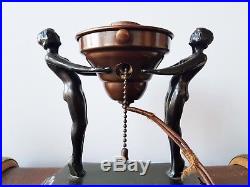 Vintage Art Deco NUDE FIGURAL TABLE LAMP with GLASS SHADE Bronze Spelter 1930s