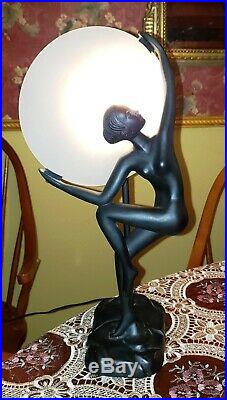 Vintage Art Deco Nude Figural Lunar Disc Lamp in the Frankart Sarsaparilla Style