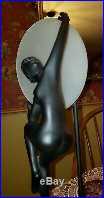 Vintage Art Deco Nude Figural Lunar Disc Lamp in the Frankart Sarsaparilla Style