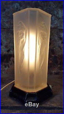 Vintage Art Deco Nude Figure Lady Table Lamp Heavy Old Glass Beautiful