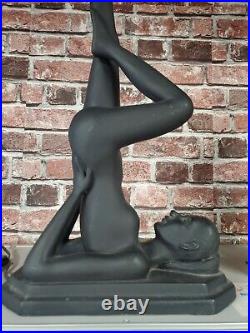 Vintage Art Deco Nude Lady Black Table Lamp Set 28 Tall Set of 2
