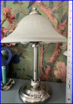 Vintage Art Deco Style Coordinating Table Lamps Brushed Nickel Frosted Glass Vintage Art Deco Style Coordinating Table Lamps Brushed Nickel Frosted Glass