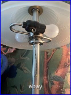 Vintage Art Deco Style Coordinating Table Lamps Brushed Nickel Frosted Glass