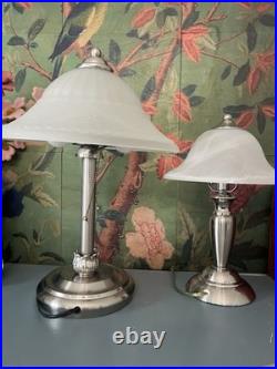 Vintage Art Deco Style Coordinating Table Lamps Brushed Nickel Frosted Glass Vintage Art Deco Style Coordinating Table Lamps Brushed Nickel Frosted Glass
