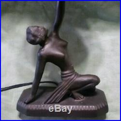 Vintage Art Deco Style Metal Nude Female Lady Holding A Glass Globe Table Lamp