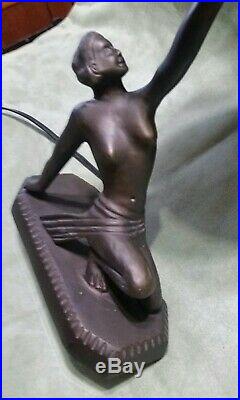 Vintage Art Deco Style Metal Nude Female Lady Holding A Glass Globe Table Lamp
