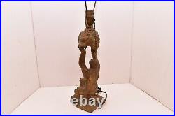 Vintage Art Deco Table Lamp Kneeling Woman Figural Lighting Goddess Egyptian