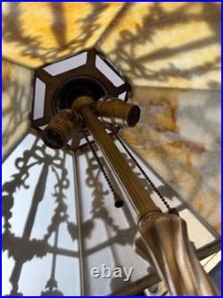 Vintage Art Nouveau Style Alabaster Panel Table Lamp Ornate Cast Metal 27