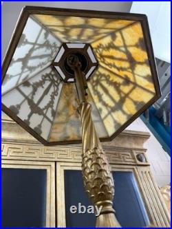 Vintage Art Nouveau Style Alabaster Panel Table Lamp Ornate Cast Metal 27