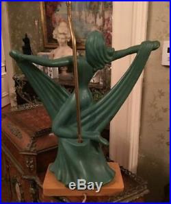 Vintage Art Noveau Deco Art Pottery Figural Lady Scarf Dancer Table Lamp