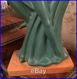 Vintage Art Noveau Deco Art Pottery Figural Lady Scarf Dancer Table Lamp