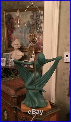 Vintage Art Noveau Deco Art Pottery Figural Lady Scarf Dancer Table Lamp