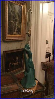 Vintage Art Noveau Deco Art Pottery Figural Lady Scarf Dancer Table Lamp