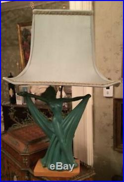 Vintage Art Noveau Deco Art Pottery Figural Lady Scarf Dancer Table Lamp