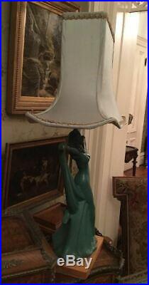 Vintage Art Noveau Deco Art Pottery Figural Lady Scarf Dancer Table Lamp