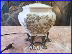 Vintage Asian Ceramic Ginger Jar Lamp Brass Footed Dot Art Mid Century working