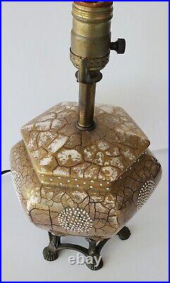 Vintage Asian Style Porcelain Brass Chinoiserie Moriage Claw Footed Table Lamp