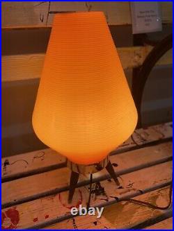 Vintage Atomic Mid Century Modern Beehive Tripod Table Lamp, Orange Shade