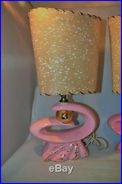 Vintage Atomic Pink Gold Electric Table Lamps Swirl Abstract Fiberglass 1950s