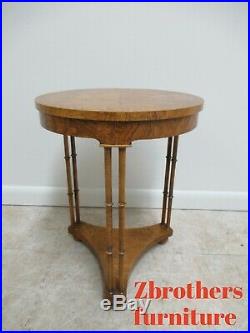 Vintage Baker Furniture Burlwood Faux Bamboo Pedestal Lamp End Table Petite