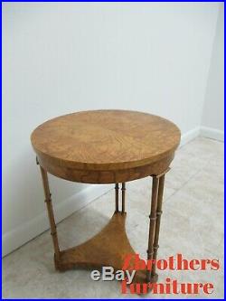 Vintage Baker Furniture Burlwood Faux Bamboo Pedestal Lamp End Table Petite