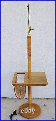 Vintage Bamboo Rattan Tiki Boho Chic Magazine Holder Floor Lamp End Side Table